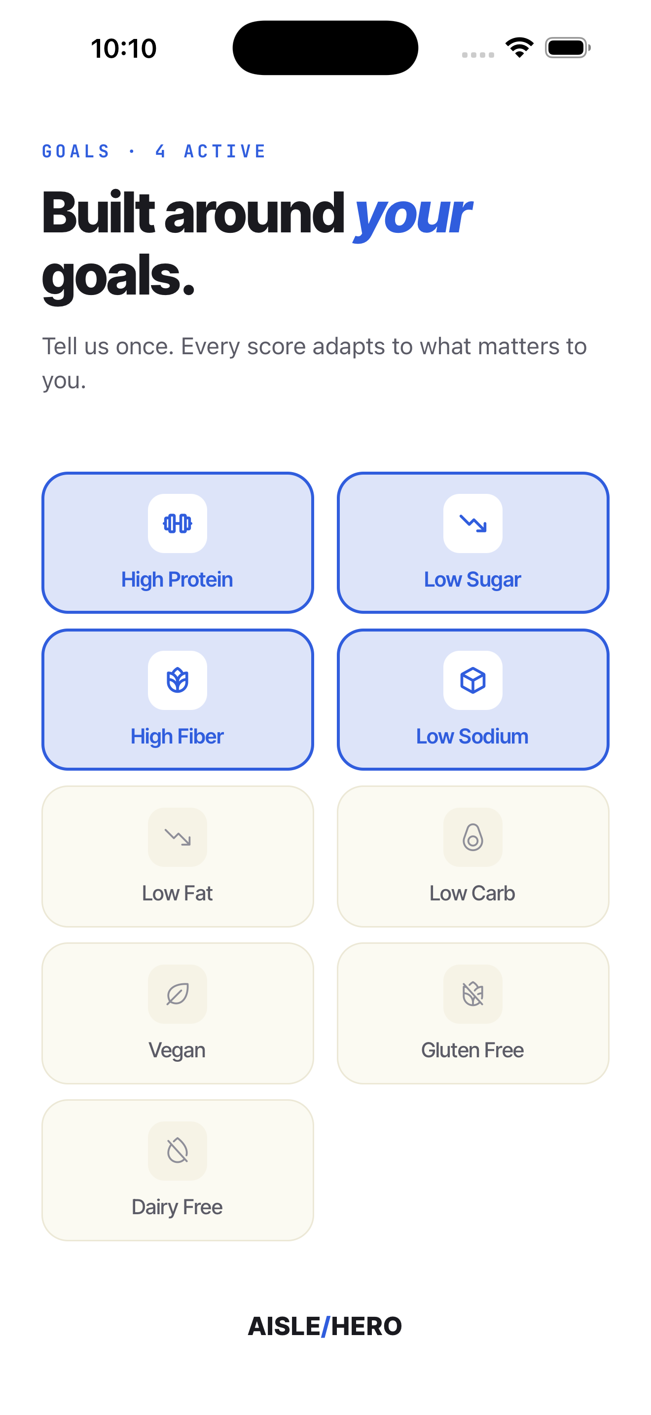 Your goals screen